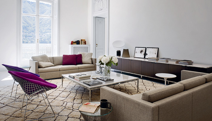 Pfister Sofa, Bertoia Diamond Chairs, Florence Knoll Credenzas 